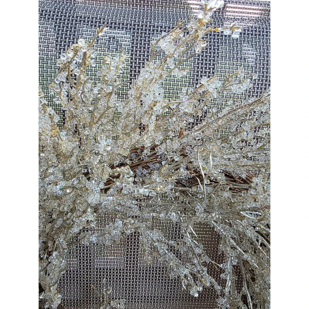 Icy Crystal Beaded Wreath 18in Gold Metallic Branch Grapevine Base Winter Decor